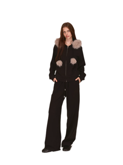 Contrast Fur Hooded Tracksuit