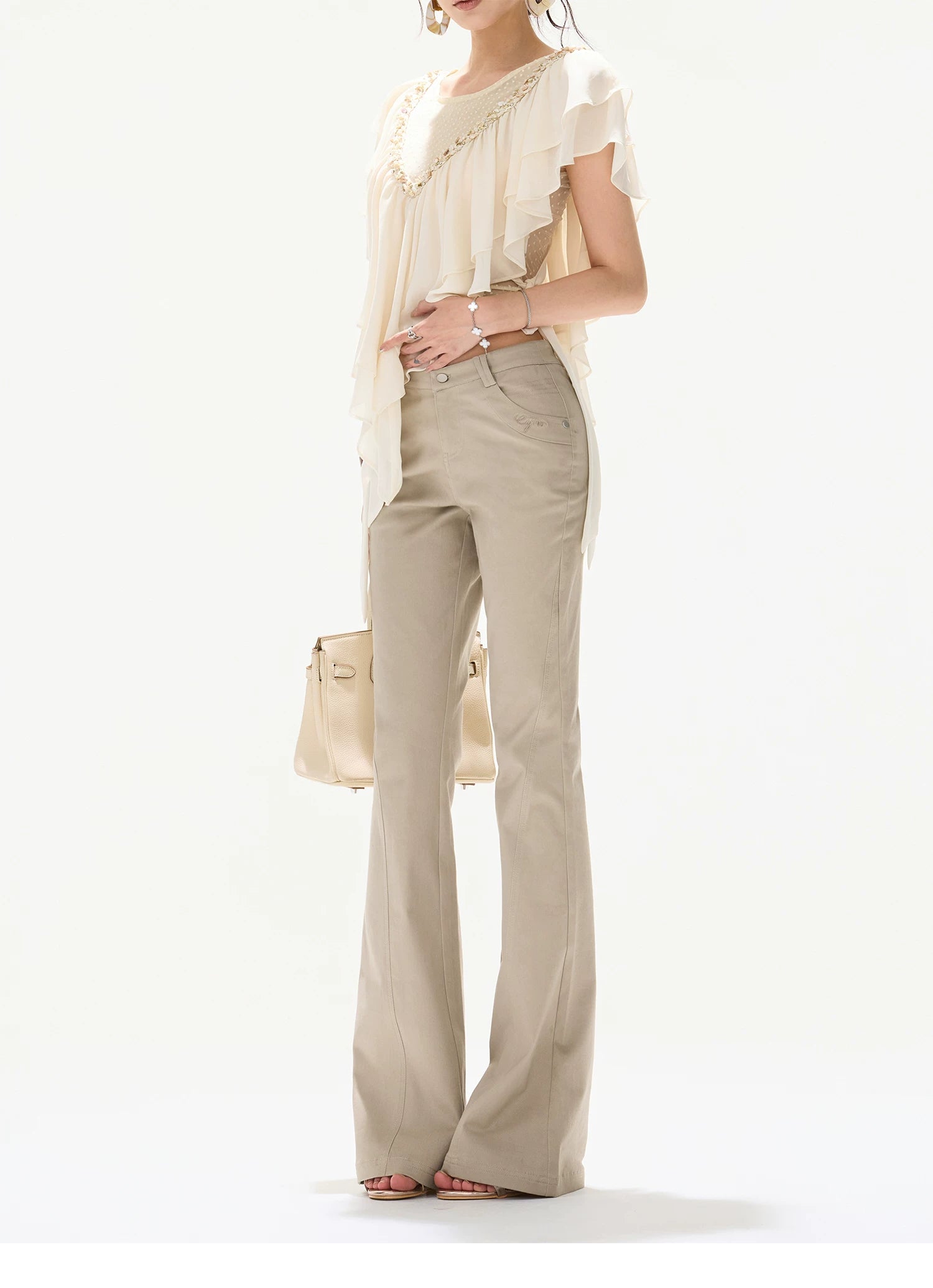Slim Fit Flared Cotton Blend Pants
