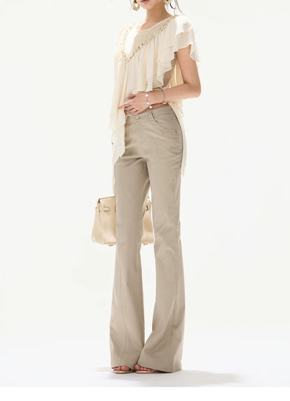 Slim Fit Flared Cotton Blend Pants