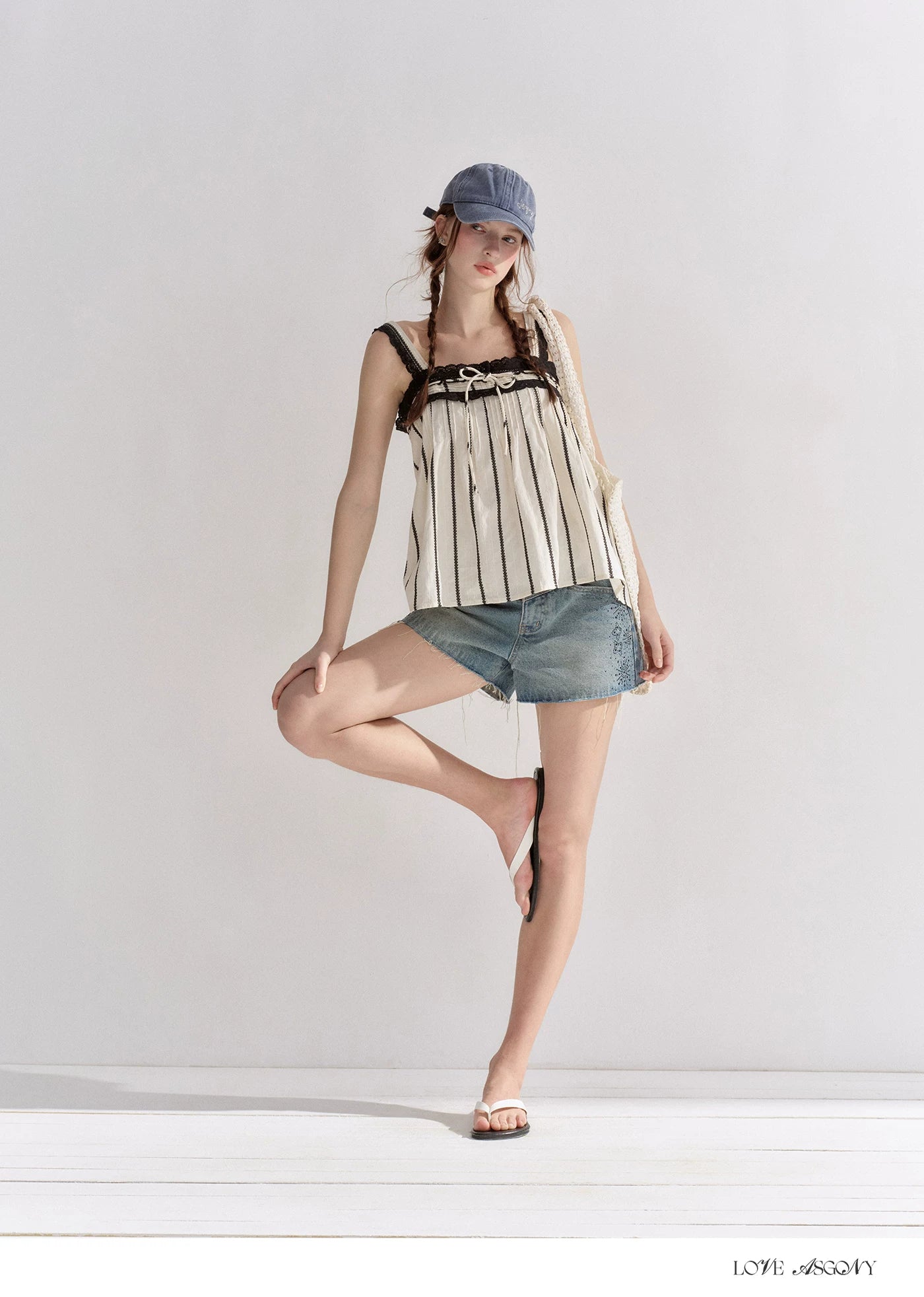 Striped Lace-Trim Tie-Front Camisole