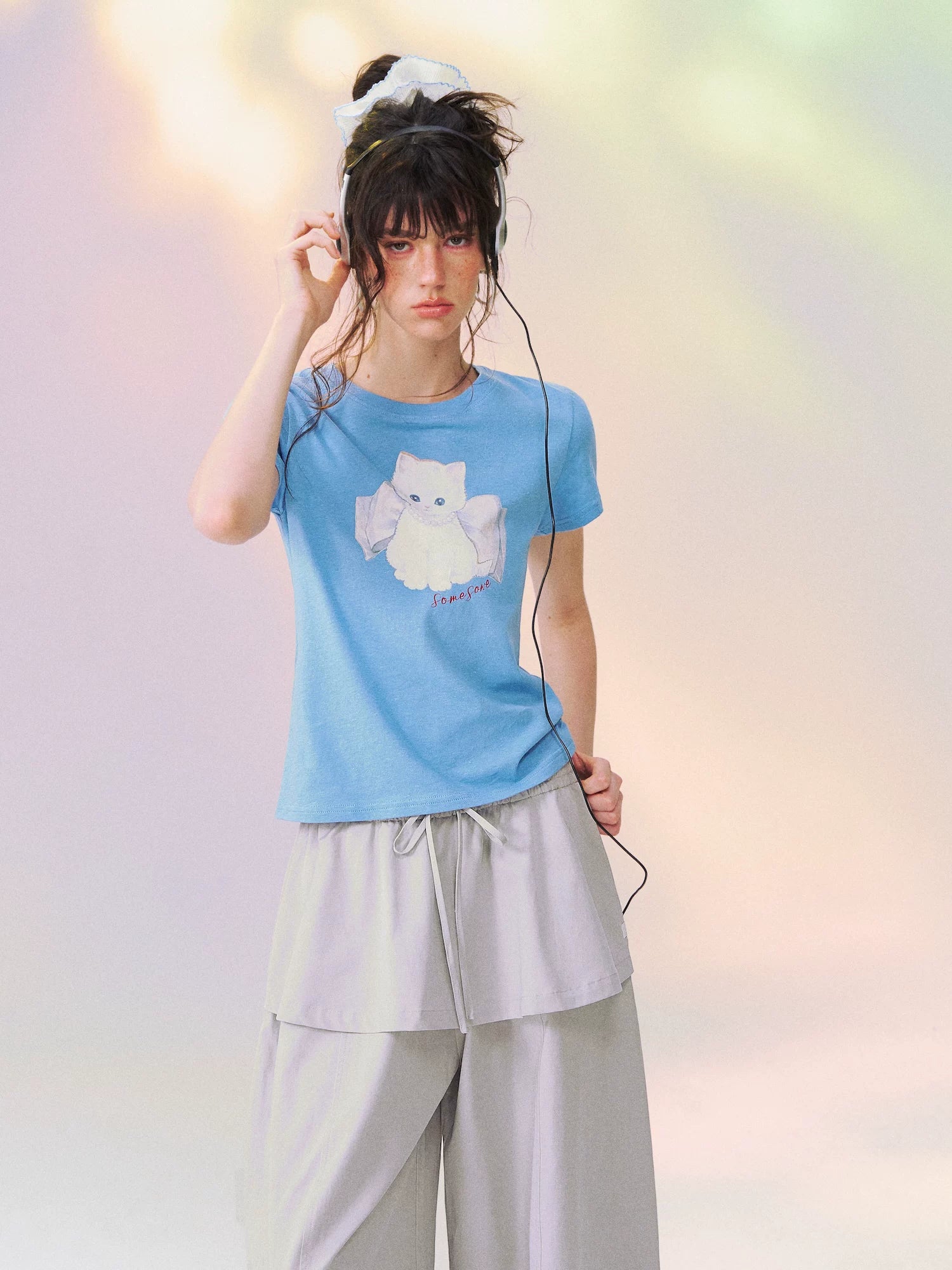 Bow Knot Kitten Short Sleeve T-shirt