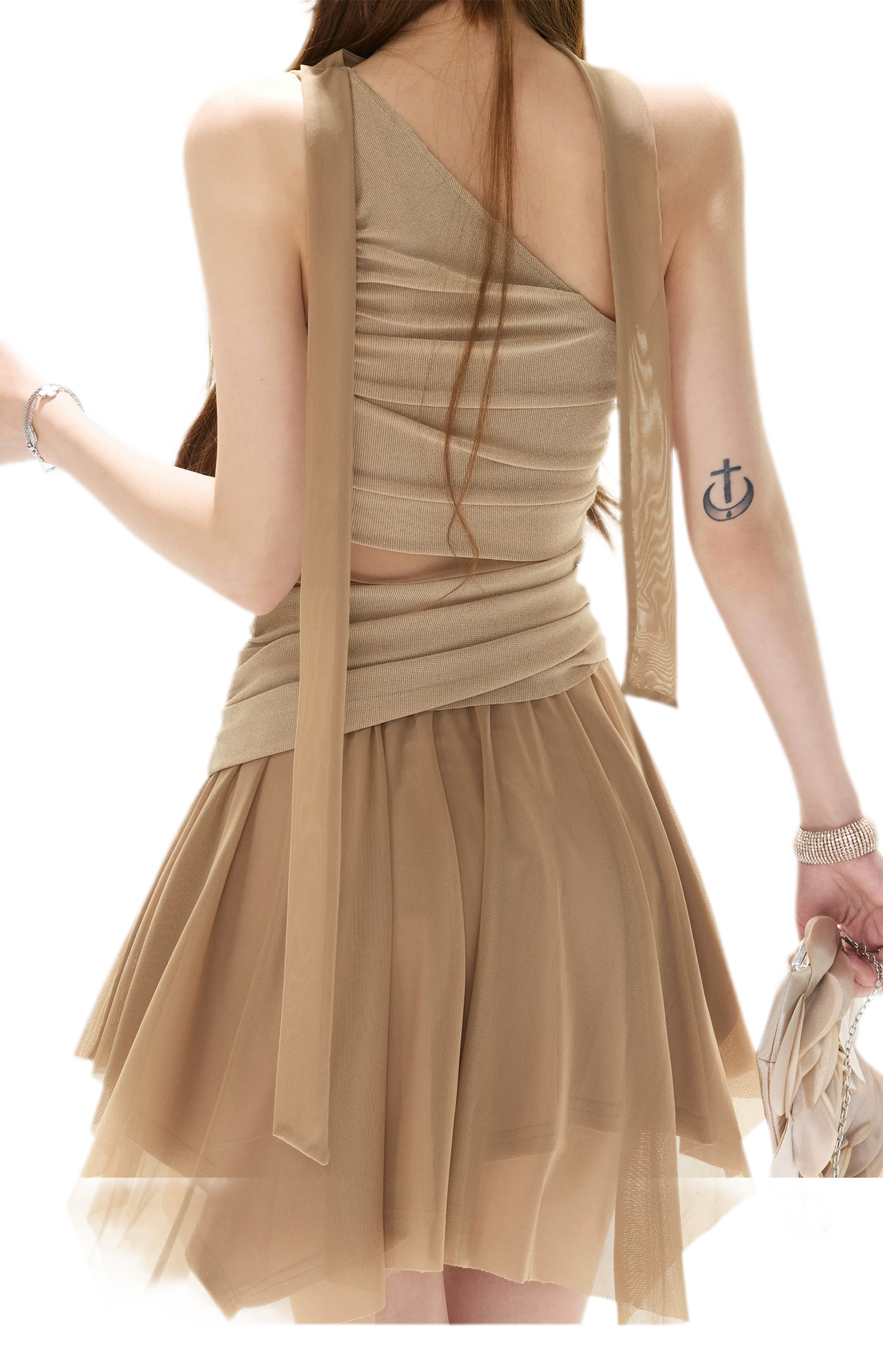 Mesh Drape Mini Dress