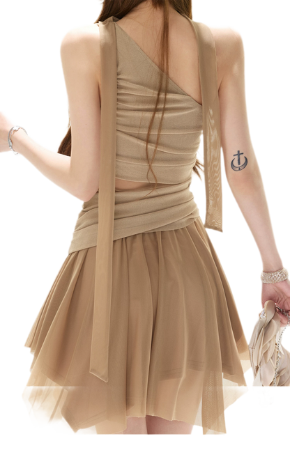 Mesh Drape Mini Dress