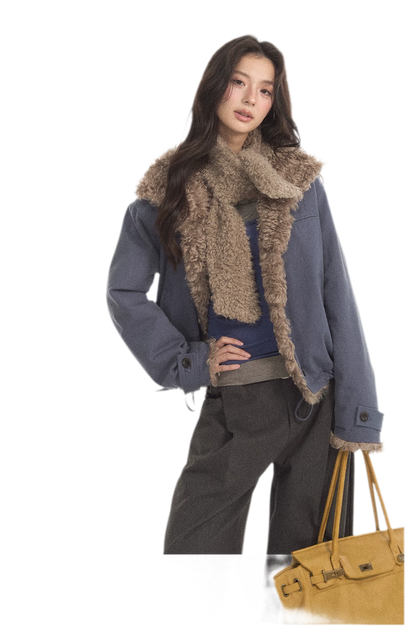 Faux Lamb-Wool Patchwork Jacket