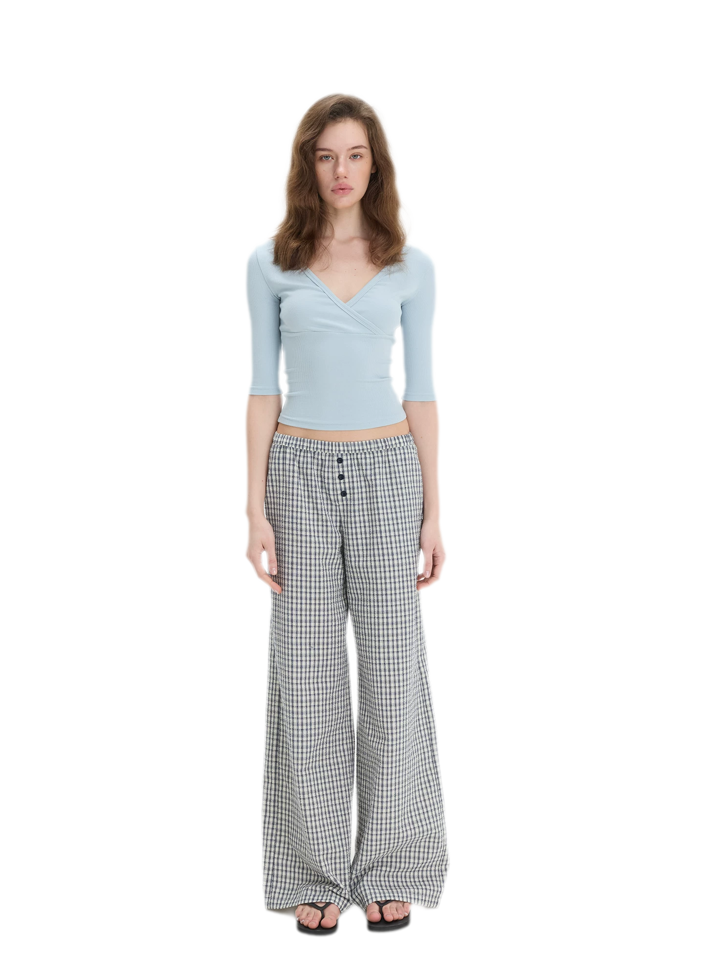 Textured Check Wide-Leg Trousers