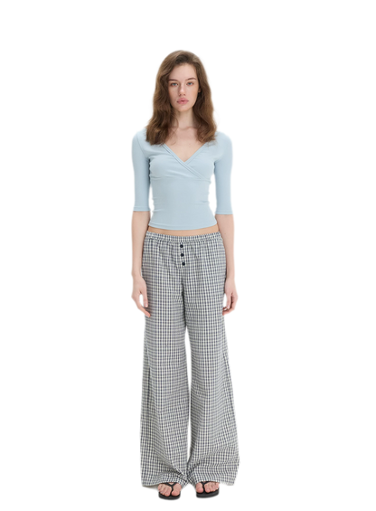 Textured Check Wide-Leg Trousers