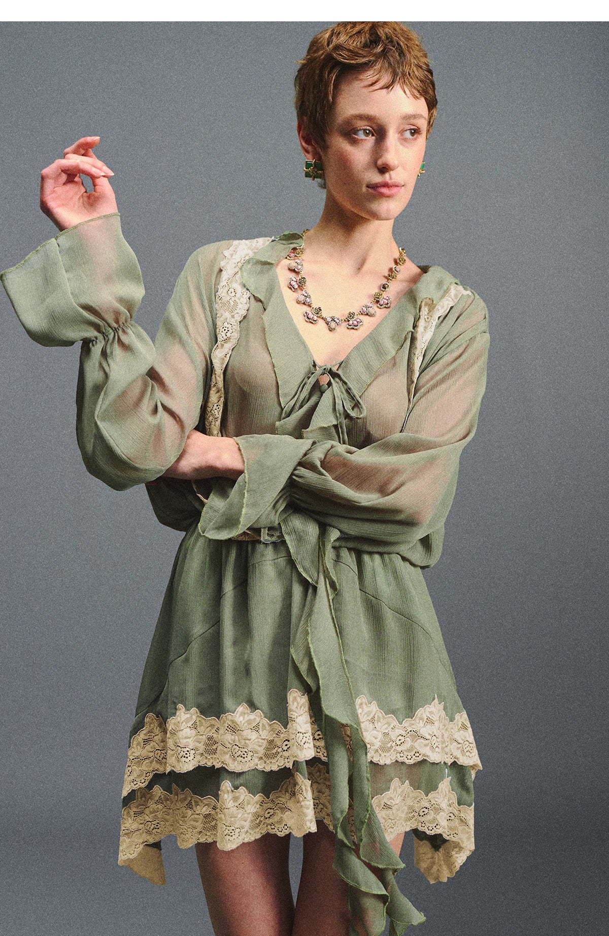 Vintage Moss Green Lace Dress