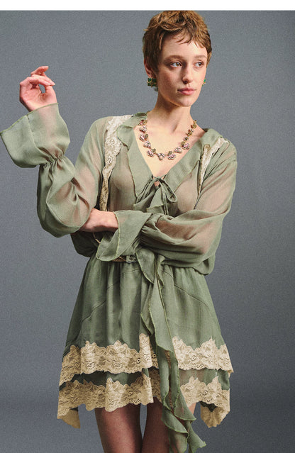 Vintage Moss Green Lace Dress