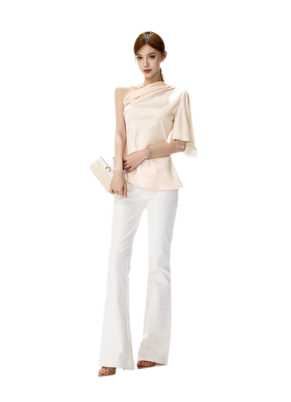 Asymmetric Tassel Satin Top