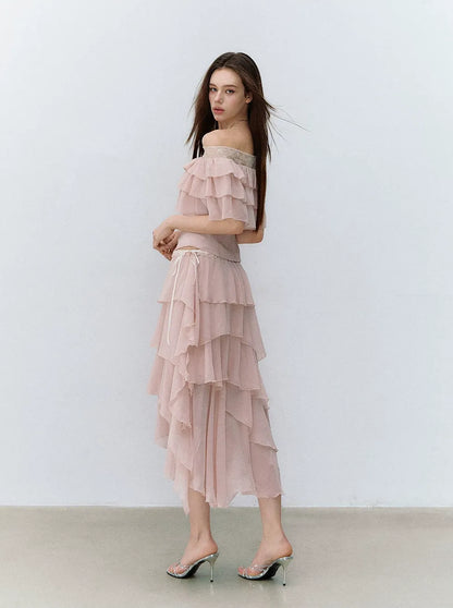 Asymmetric Chiffon Tie-Waist Strapless Skirt