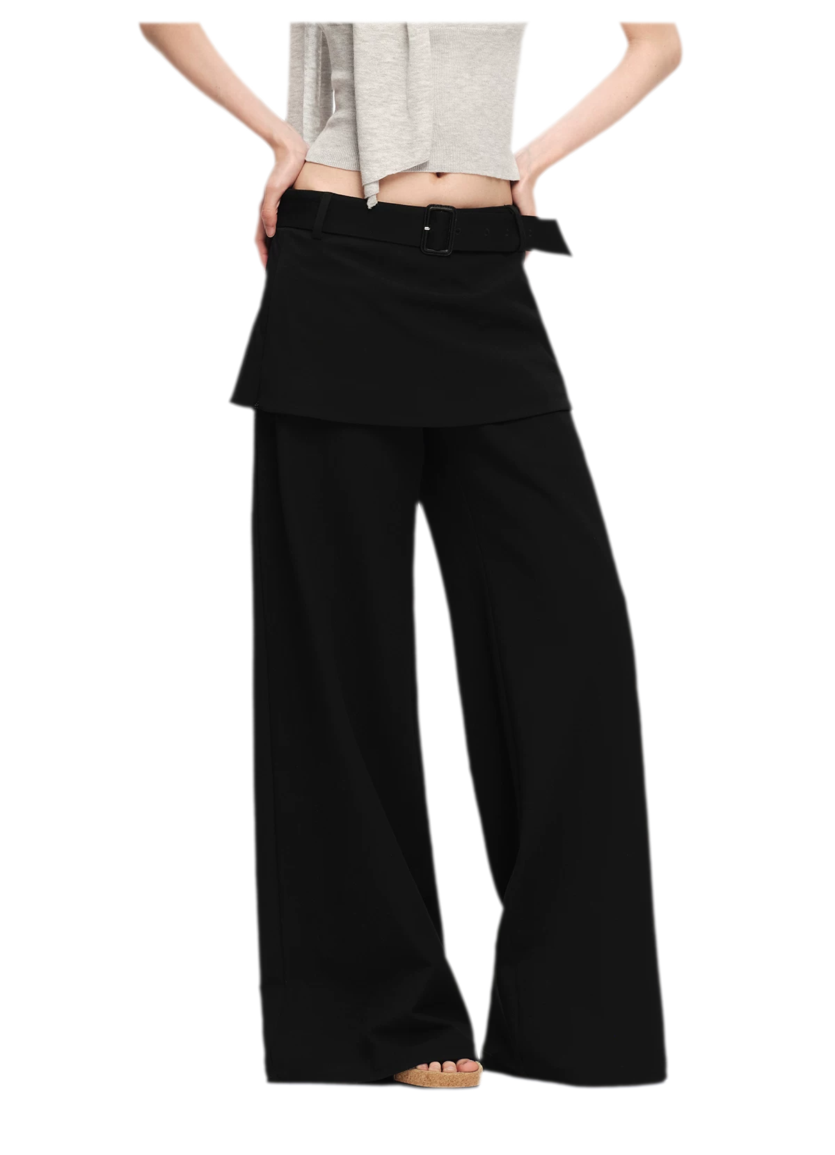 Structured Faux-Layer Wide-Leg Trousers