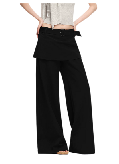 Structured Faux-Layer Wide-Leg Trousers