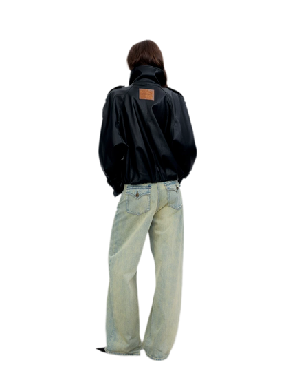 Matte Oversized Faux-Leather Jacket