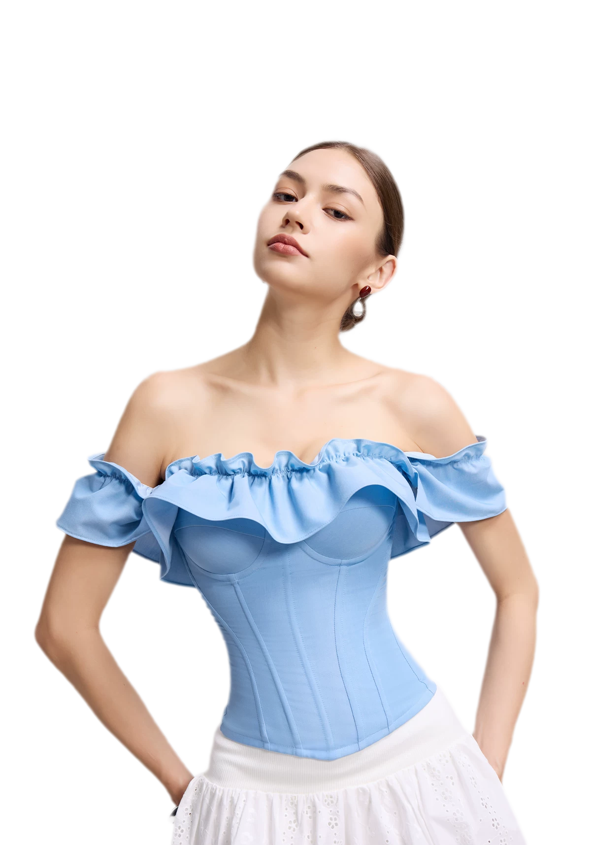 Denim Ruffle Bustier Top