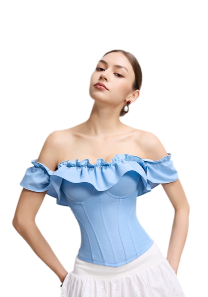 Denim Ruffle Bustier Top