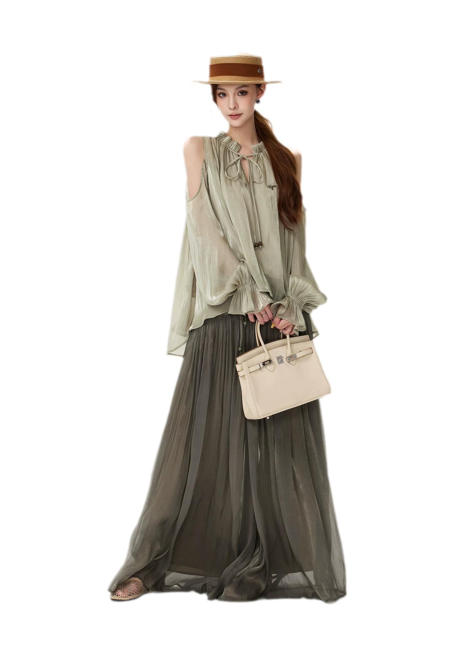 Shimmering Ruffle Cold-Shoulder Blouse