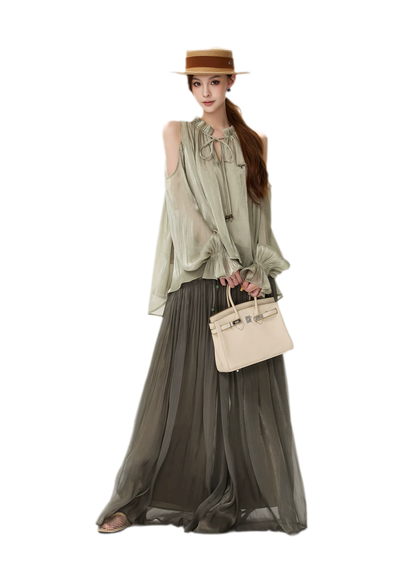 Shimmering Ruffle Cold-Shoulder Blouse