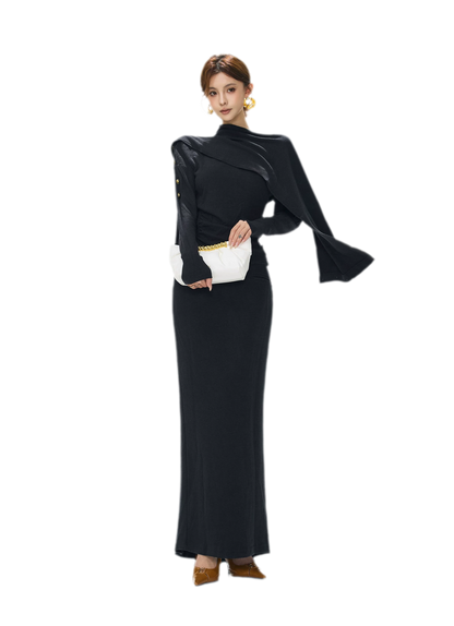 Textured Ruched Shawl Knit Set