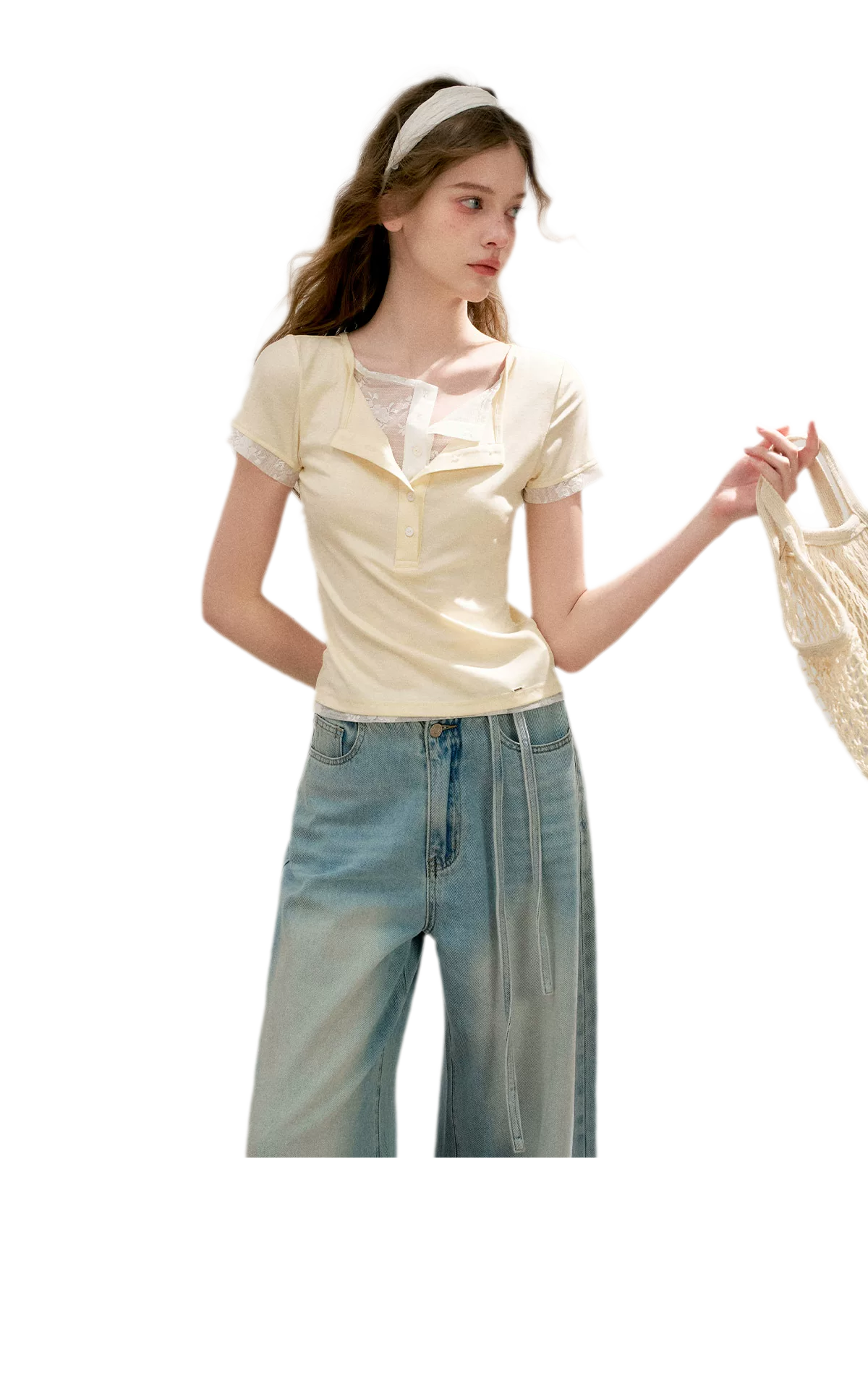 Double-Layer Collar Lace T-Shirt