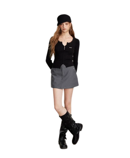 Lace Trim Ribbed Knit Top