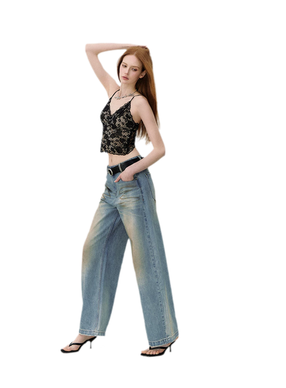 Denim Halter Top and Wide-Leg Jeans Set