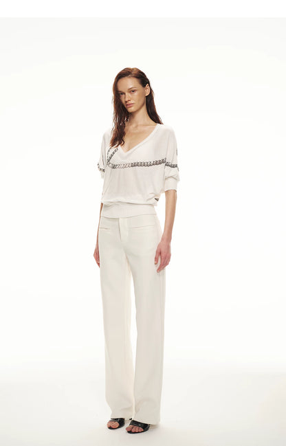 Classic Off-White Slim Straight Trousers