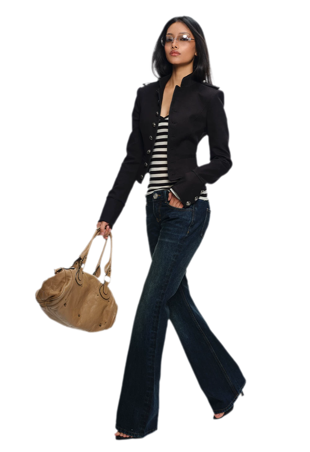 Coated Napoleon Fitted Cropped Jacket