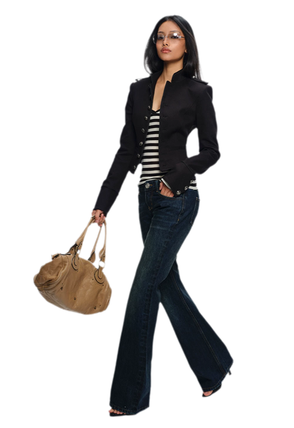 Coated Napoleon Fitted Cropped Jacket