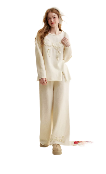 Bow Embroidered Knit Set