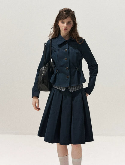 Washed Denim Pleated Set
