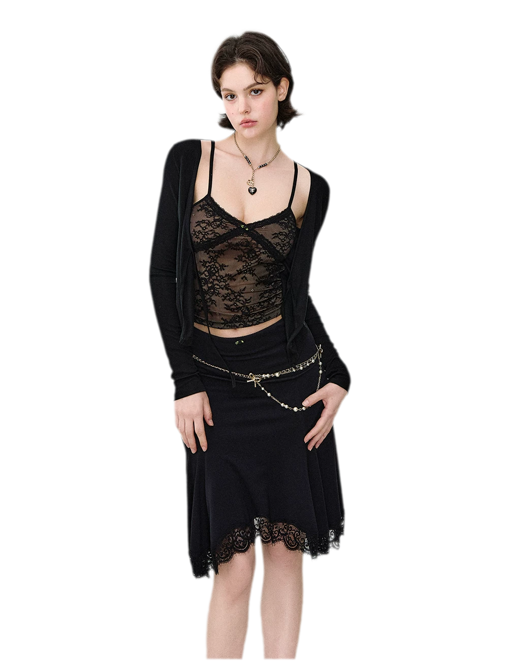 Lace Layered Tie Cardigan
