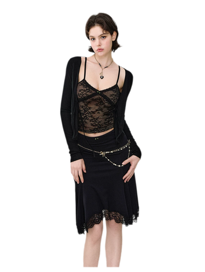 Lace Layered Tie Cardigan