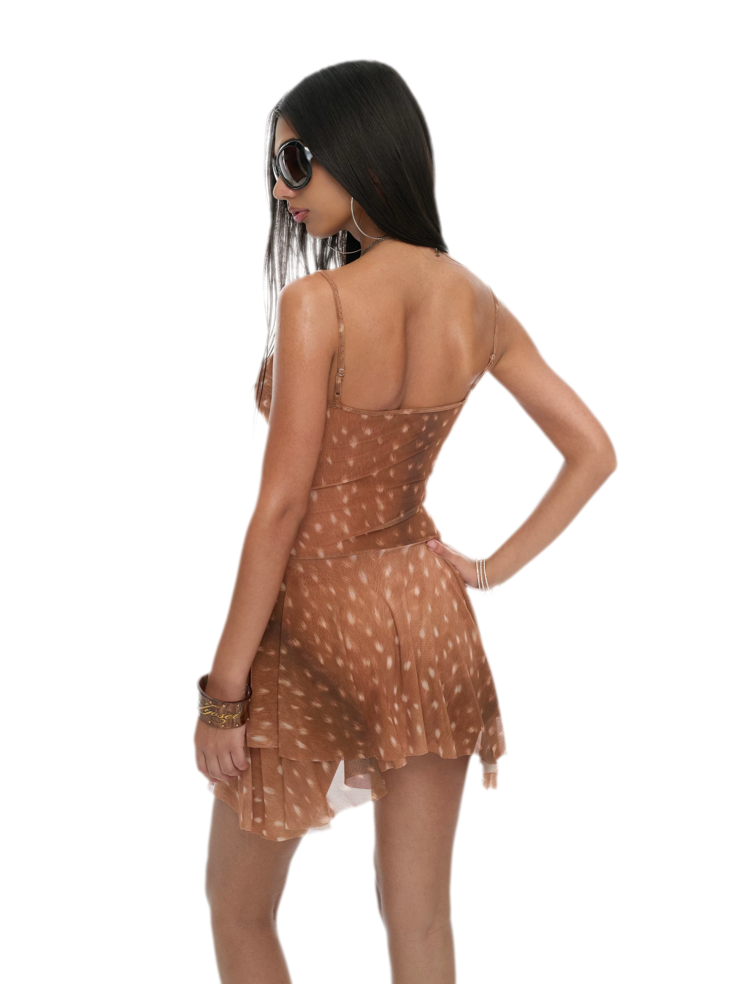 Deer Print Sheer Ribbon Dress