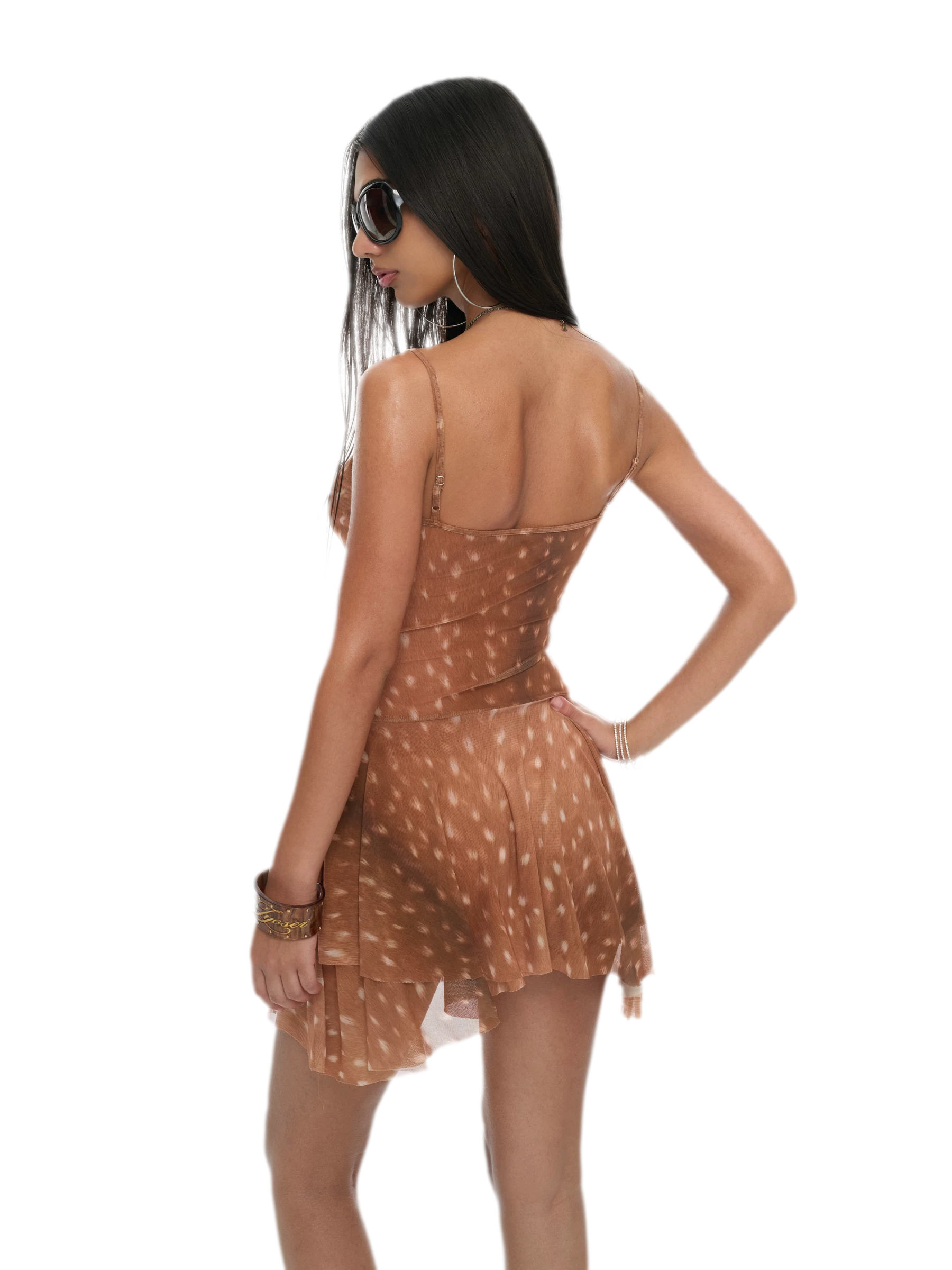Deer Print Sheer Ribbon Dress