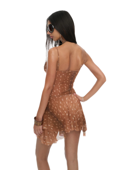 Deer Print Sheer Ribbon Dress