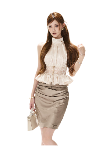 Draped Button Mini Skirt