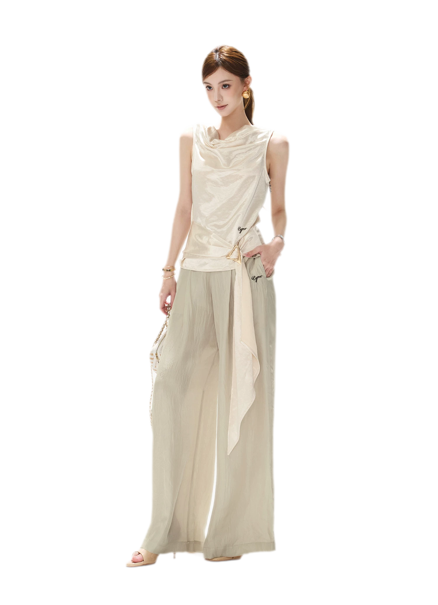 Draped Satin Cowl Top