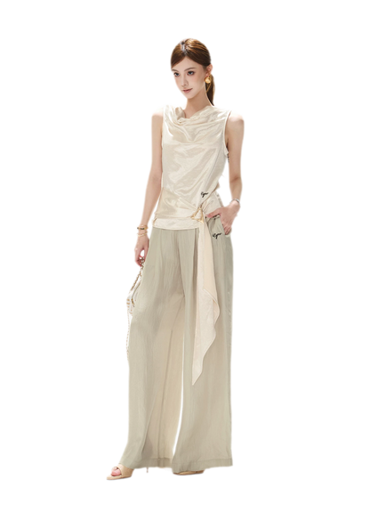 Draped Satin Cowl Top