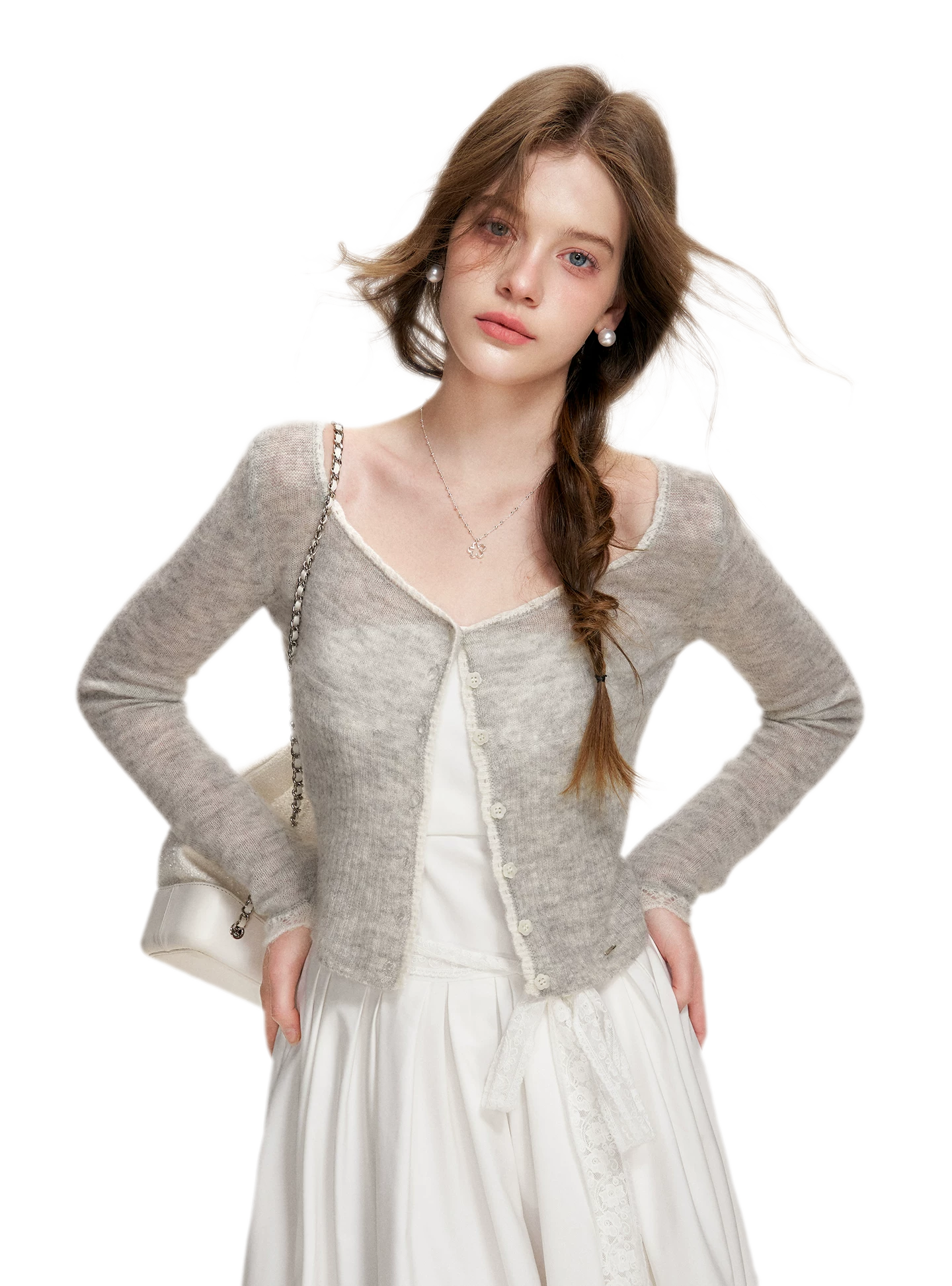 Alpaca Trim Cropped Cardigan