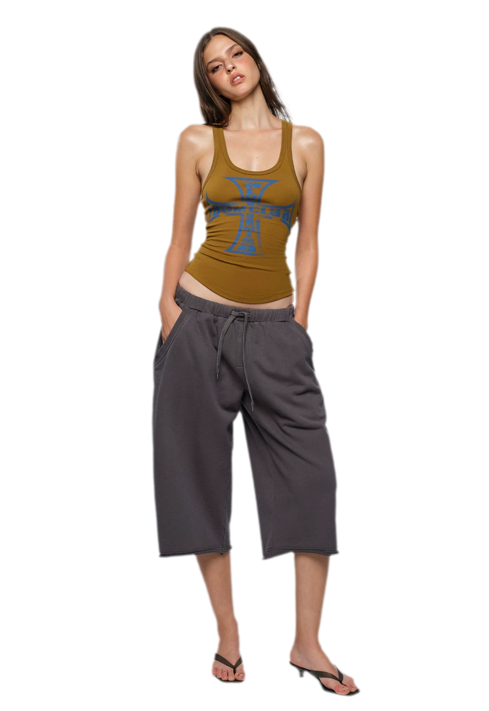 Cross Print Ribbed Tank
