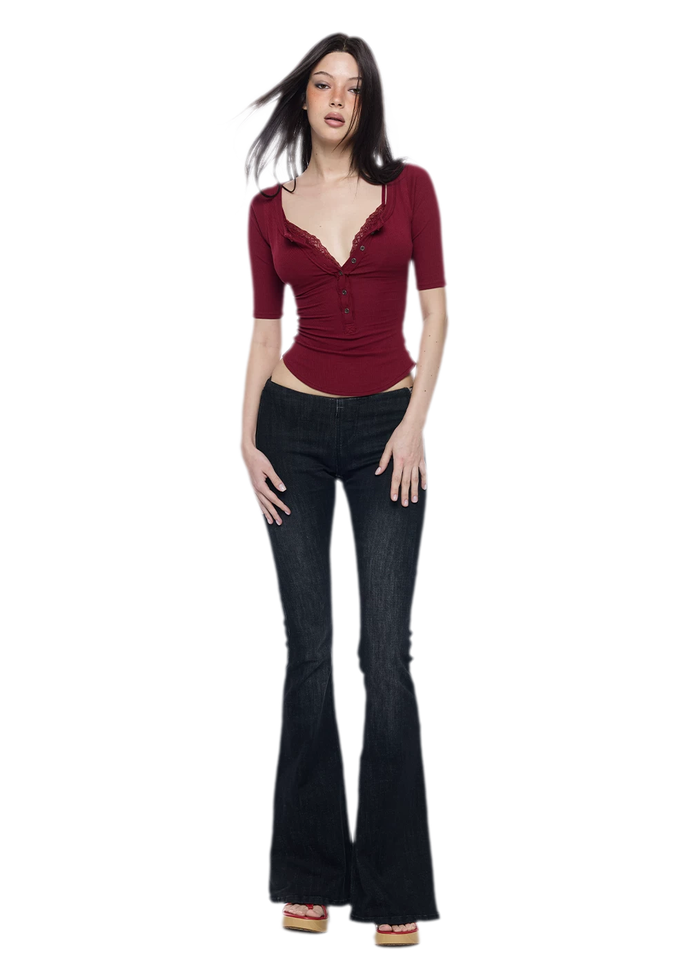 Ribbed Lace V-Neck Top Set