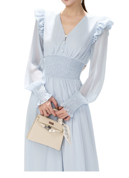 Textured Ruffle V-Neck Dress