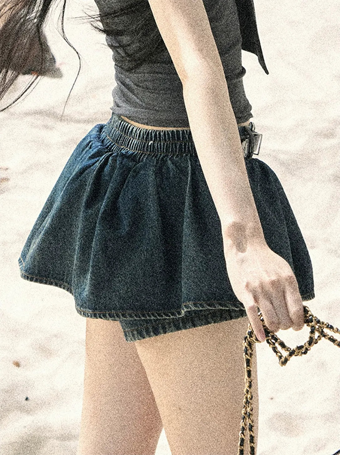 Washed Denim A-Line Skirt