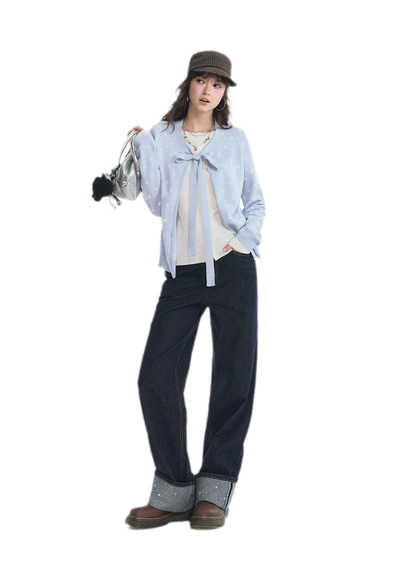Polka-Dot Tie Bow Cardigan