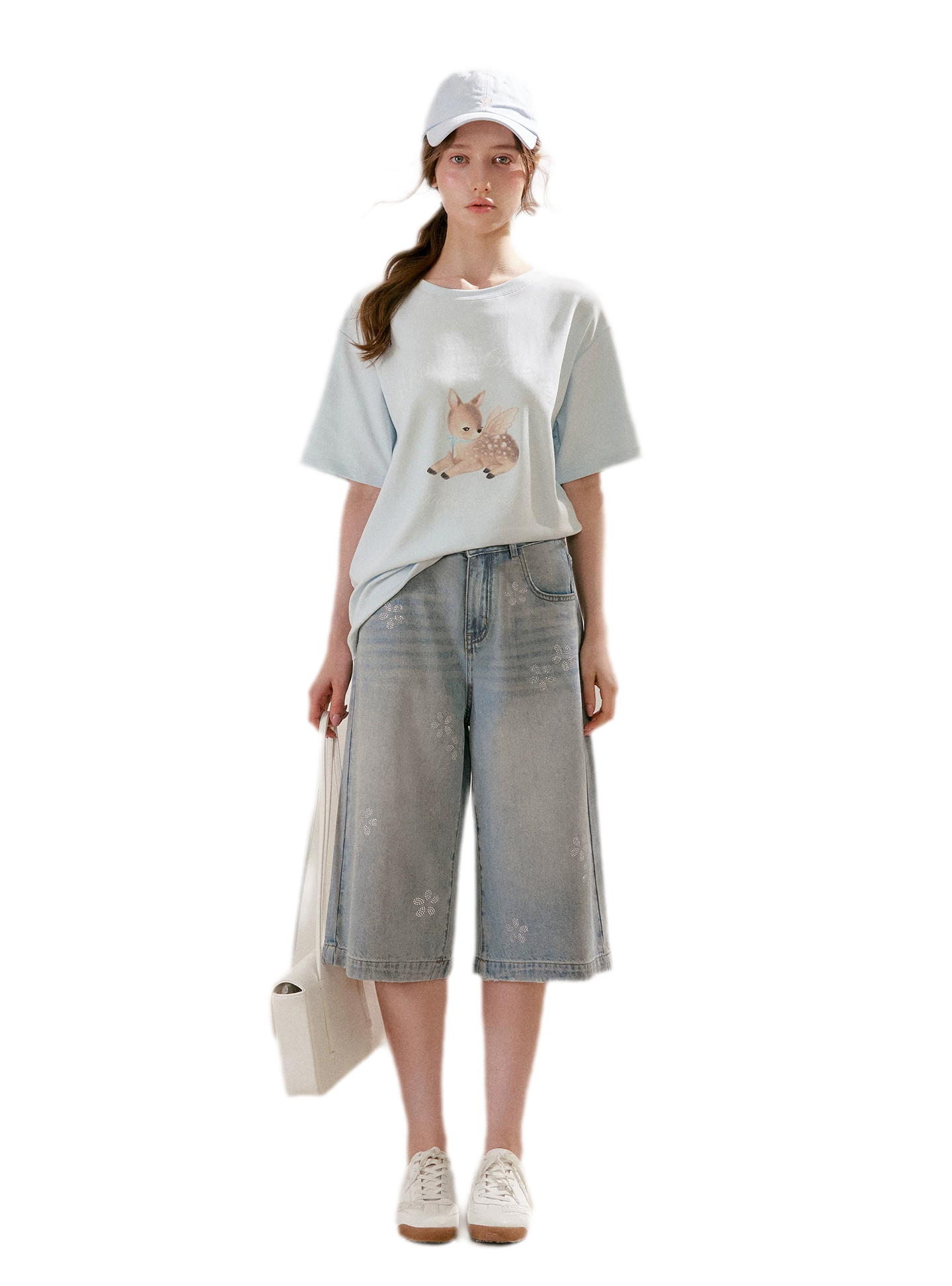 Rhinestone Floral Denim Culottes