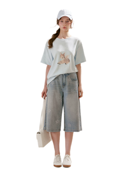 Rhinestone Floral Denim Culottes