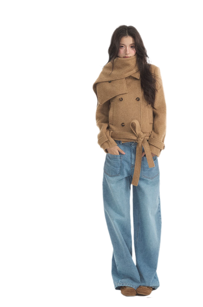 Wool Double-Breasted Cropped Coat