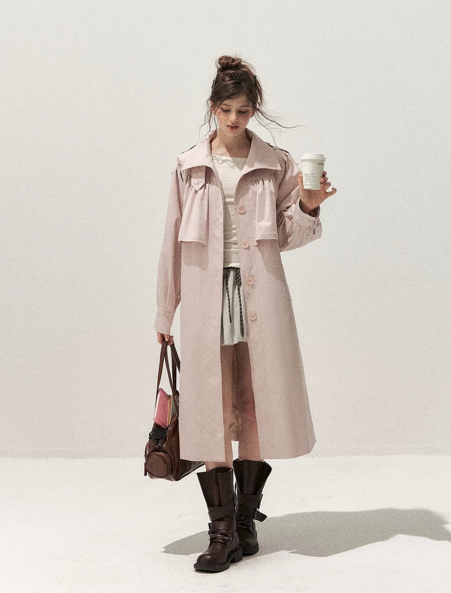 Gathered Cape Trench Coat
