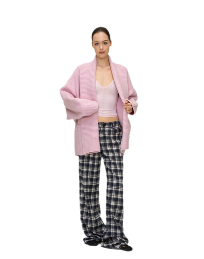 Brushed Plaid Wide-Leg Pants