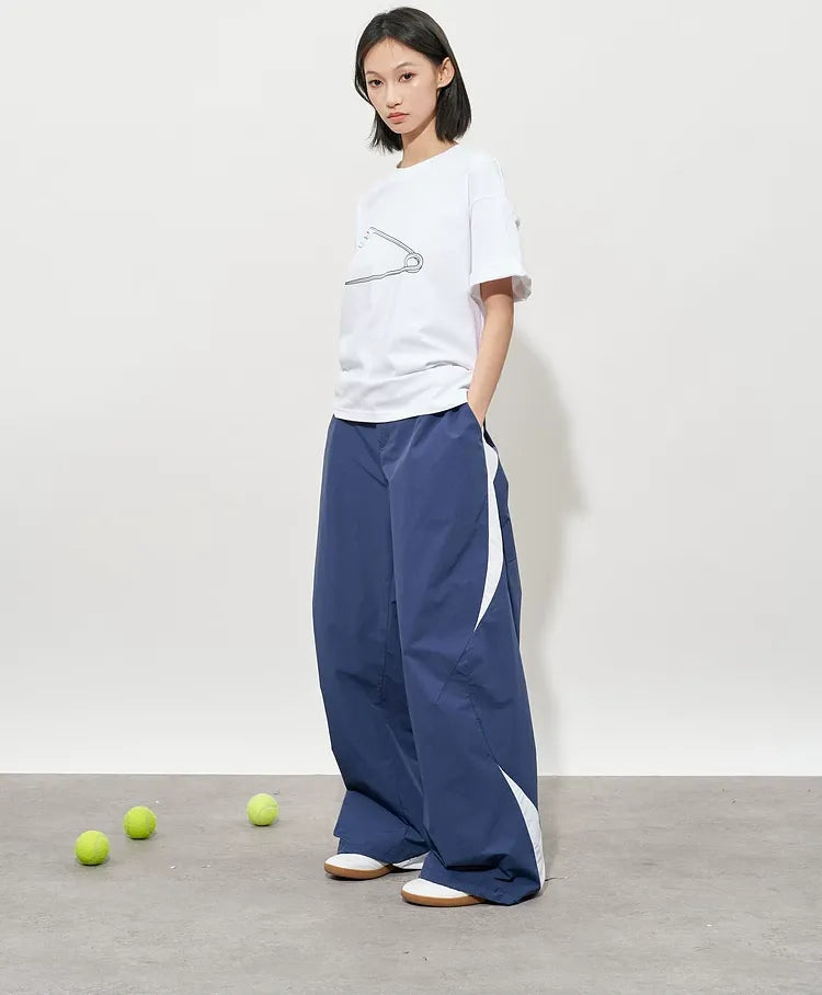 Pleated Color-Block Nylon Trousers